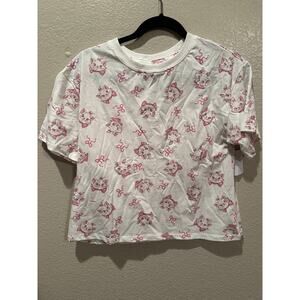 NWOT Disney Marie Cat Bows Aristocats All Over Print Cream Pink Crop Top sz M